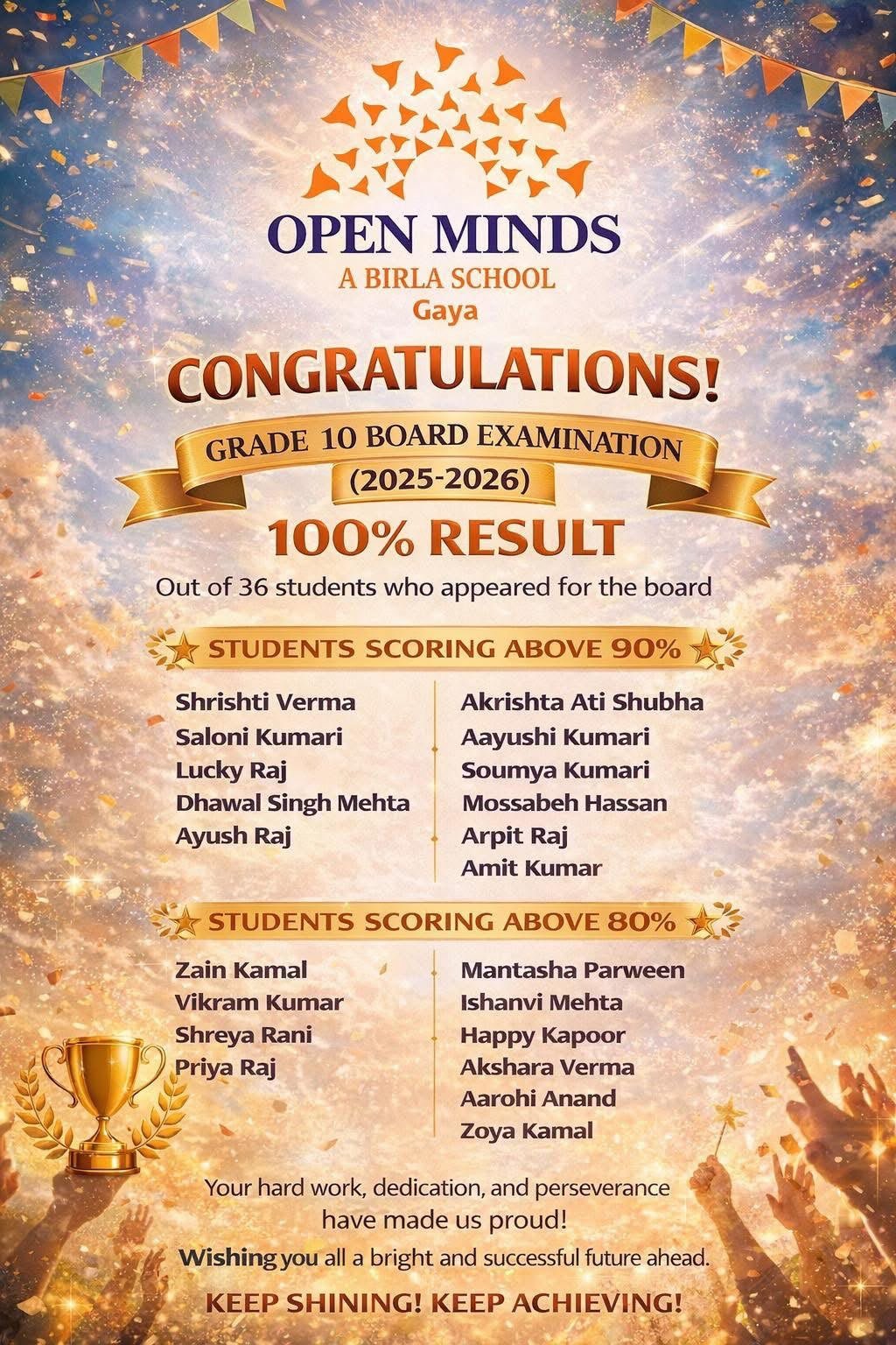 Open Minds A Birla School Gaya - Grade 10 Board Examination 2025-2026 Result